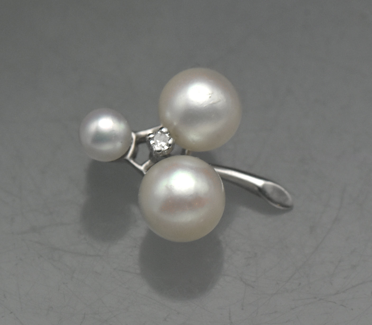 Vintage 14k White Gold Pearls and Diamond Pendant