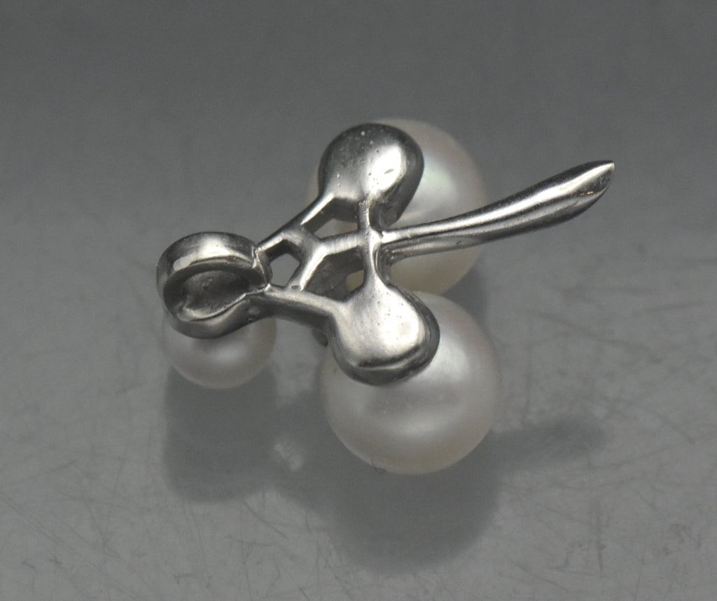 Vintage 14k White Gold Pearls and Diamond Pendant