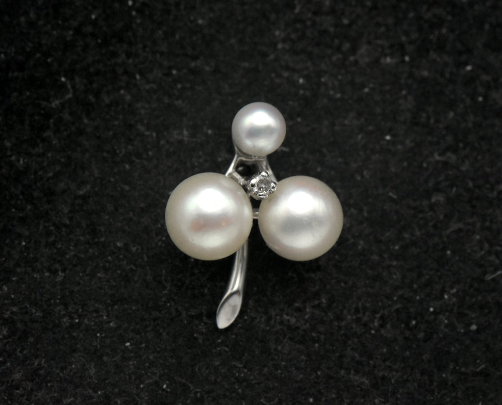 Vintage 14k White Gold Pearls and Diamond Pendant