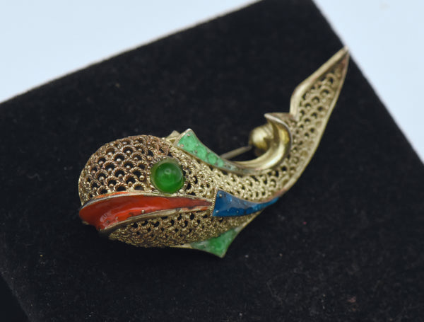 Willi Nonnemann - Vintage German Sterling Silver and Enamel Filigree Brooch