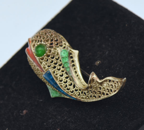 Willi Nonnemann - Vintage German Sterling Silver and Enamel Filigree Brooch