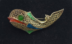 Willi Nonnemann - Vintage German Sterling Silver and Enamel Filigree Brooch