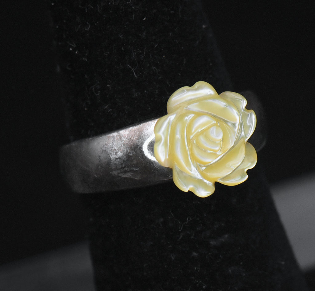 Whitney Kelly - Vintage Sterling Silver MOP Rose Ring - Size 5