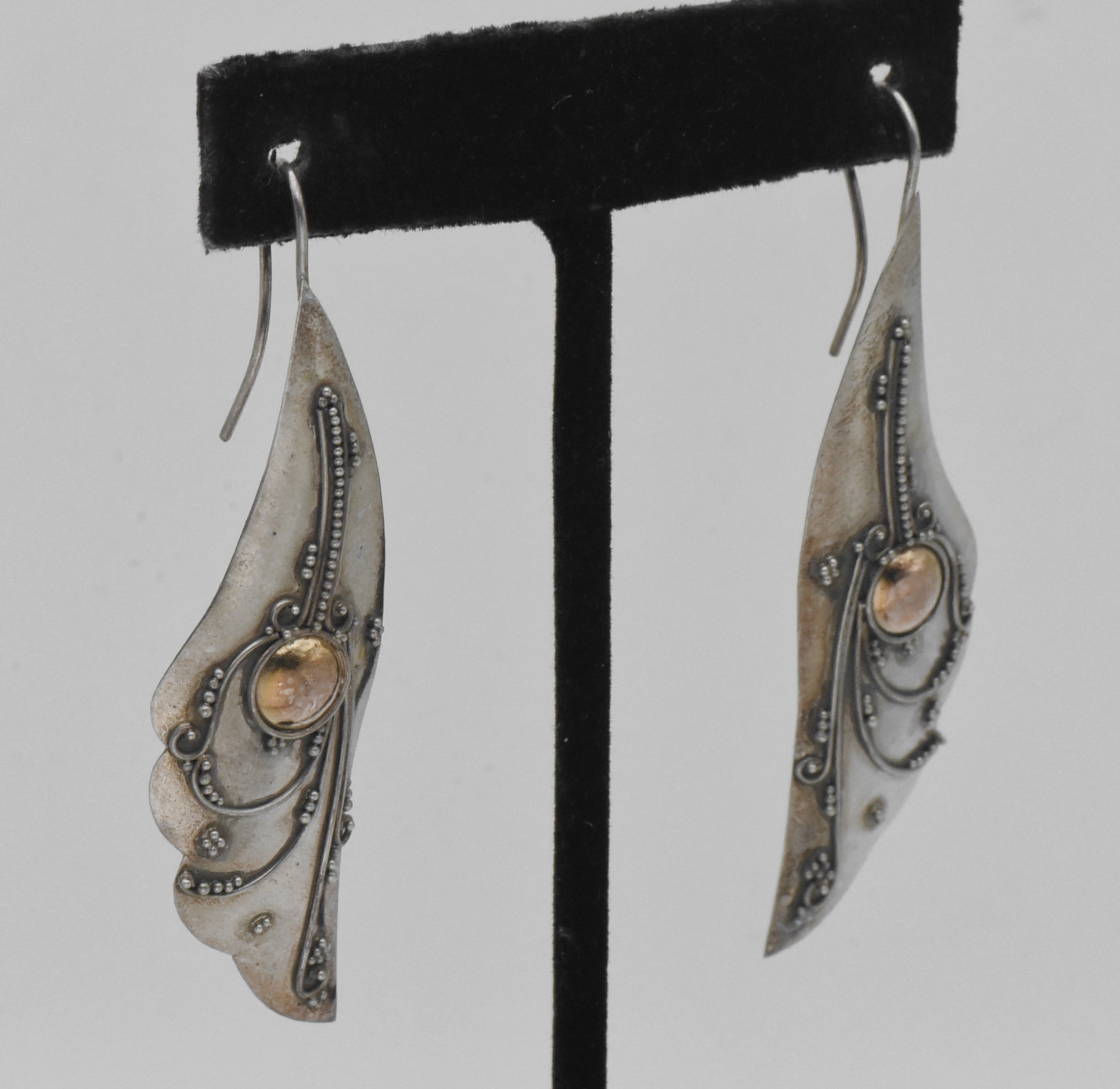 Vintage Handmade Winged Ornate Sterling Silver Earrings