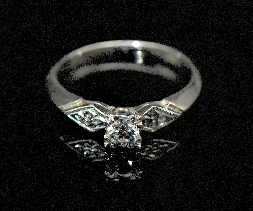 Vintage 14k White Gold Solitaire Diamond Ring - Size 8