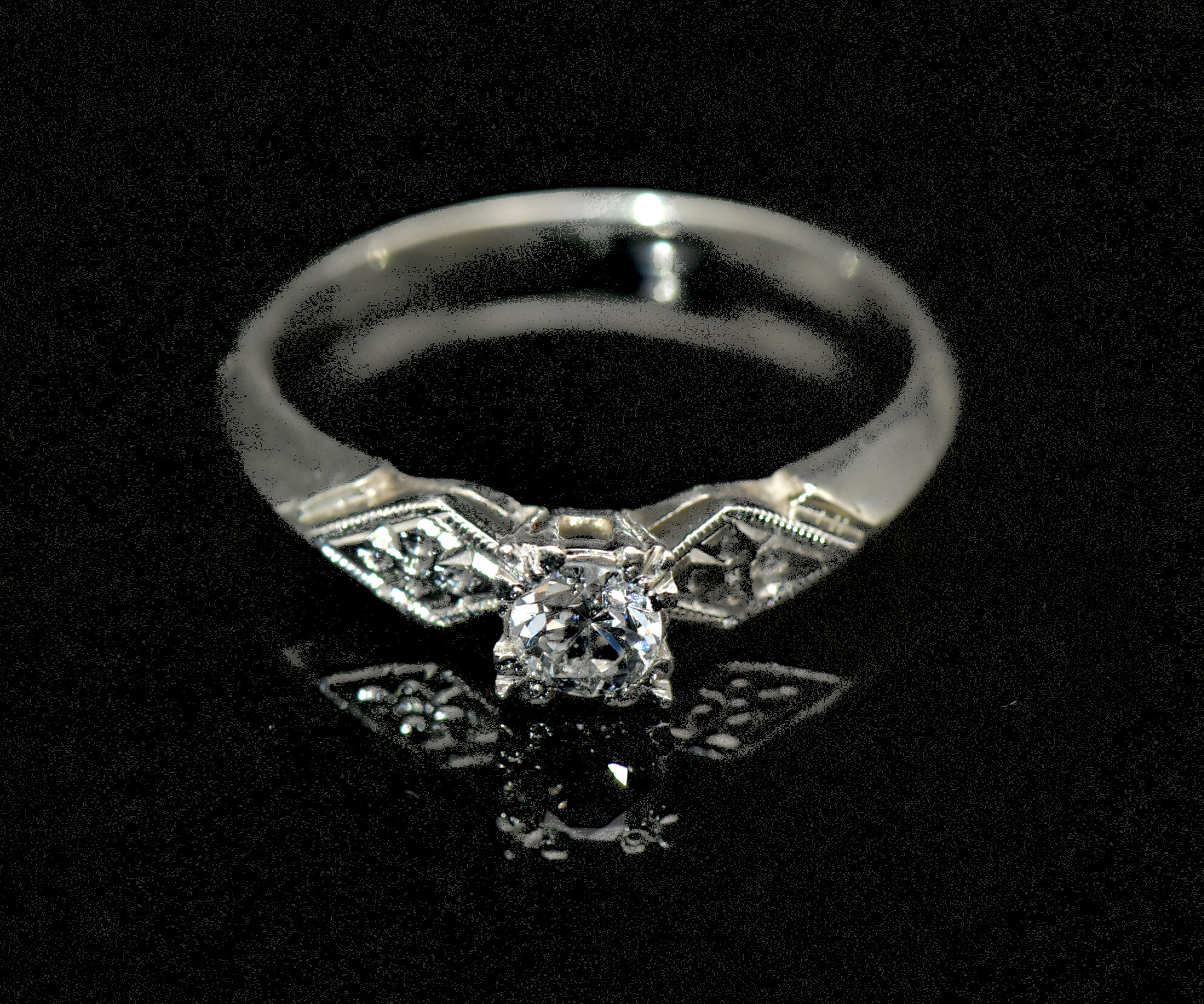 Vintage 14k White Gold Solitaire Diamond Ring - Size 8