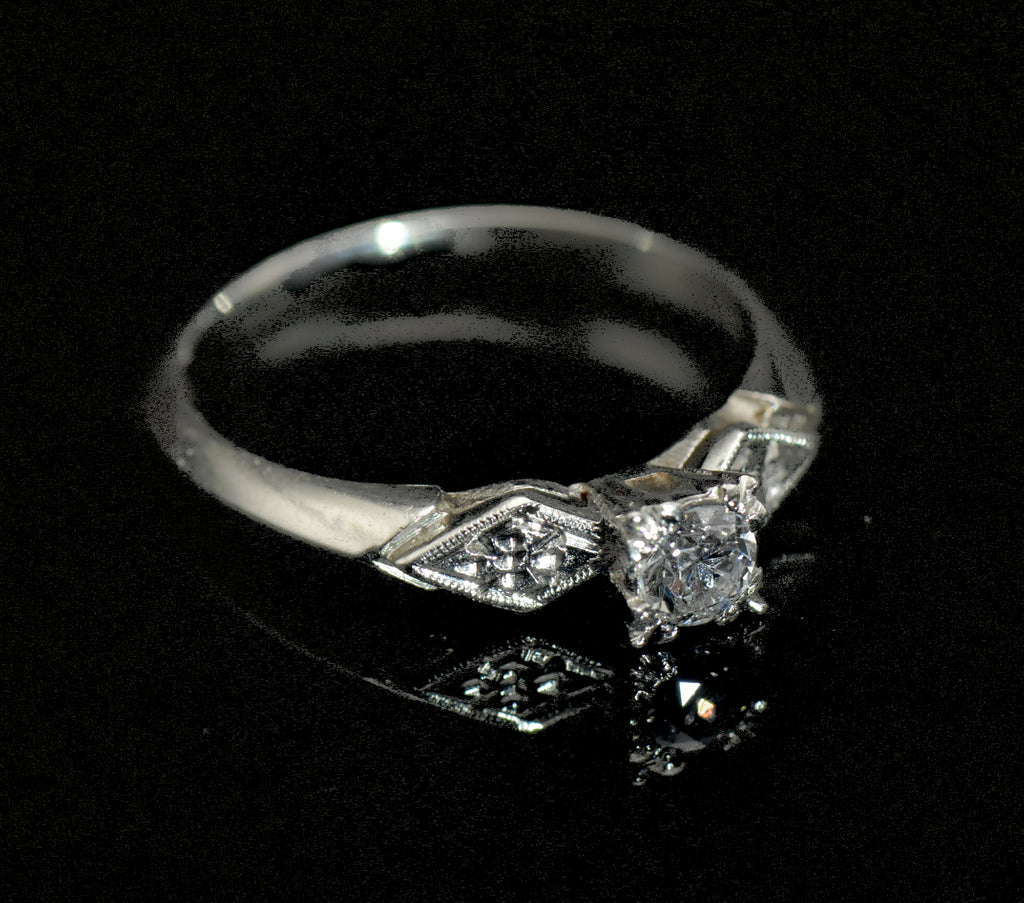 Vintage 14k White Gold Solitaire Diamond Ring - Size 8