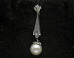 Vintage 10k White Gold, Diamonds and Pearl Art Deco Dangle Pendant