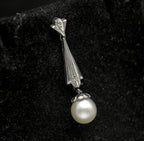 Vintage 10k White Gold, Diamonds and Pearl Art Deco Dangle Pendant