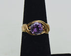 Vintage 18K Gold Wire Wrapped Purple Cubic Zirconia Ring - Size 4.75