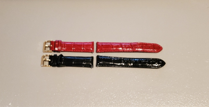 Bellezza - Pair of Replacement Genuine Leather Watch Straps Black and Red - READ DESCRIPTION