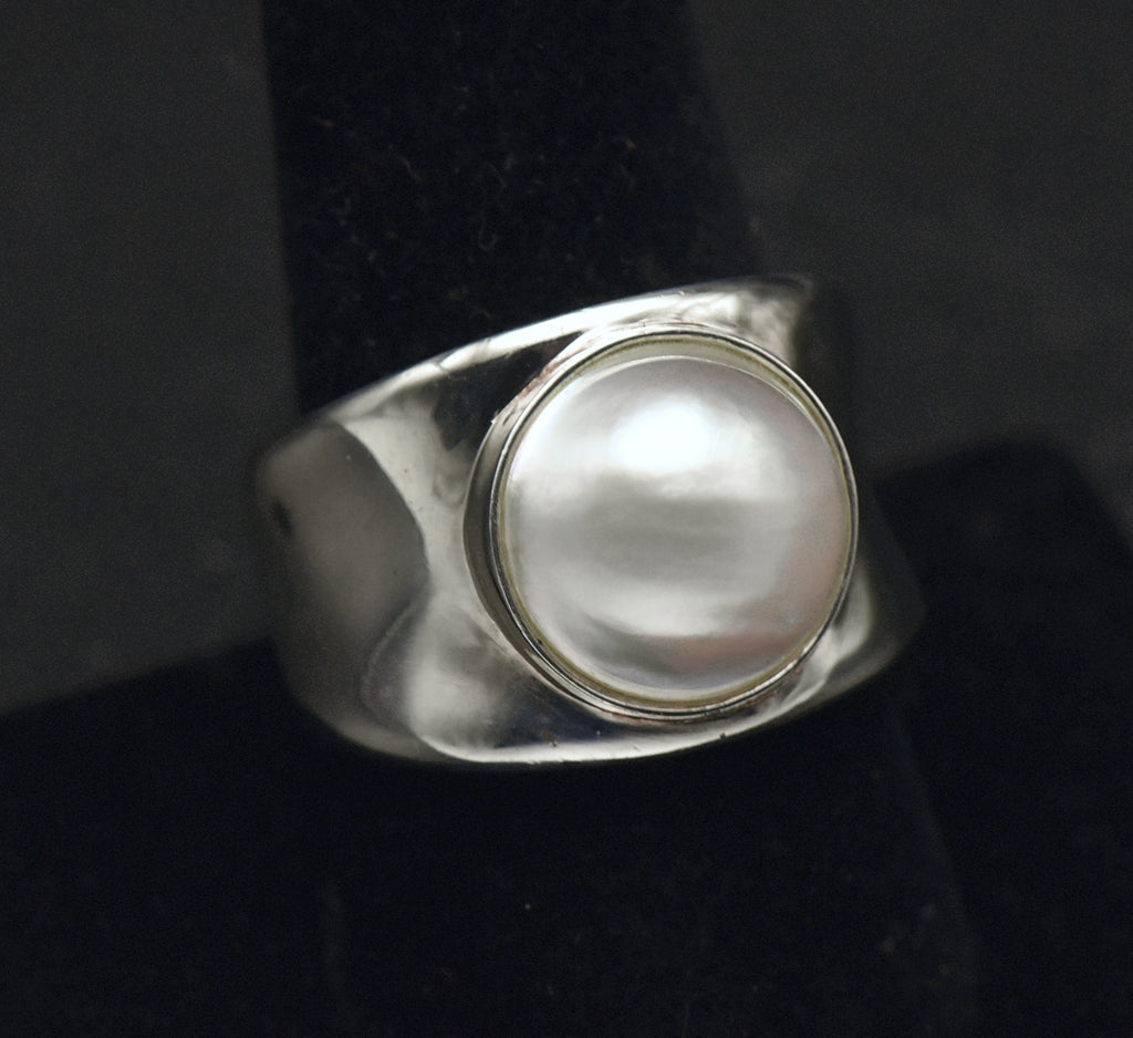 Vintage Sterling Silver Pearl Ring - Size 9.25