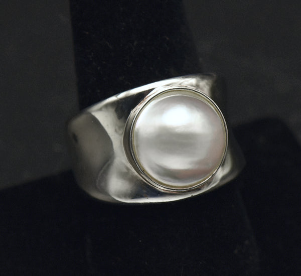 Vintage Sterling Silver Pearl Ring - Size 9.25