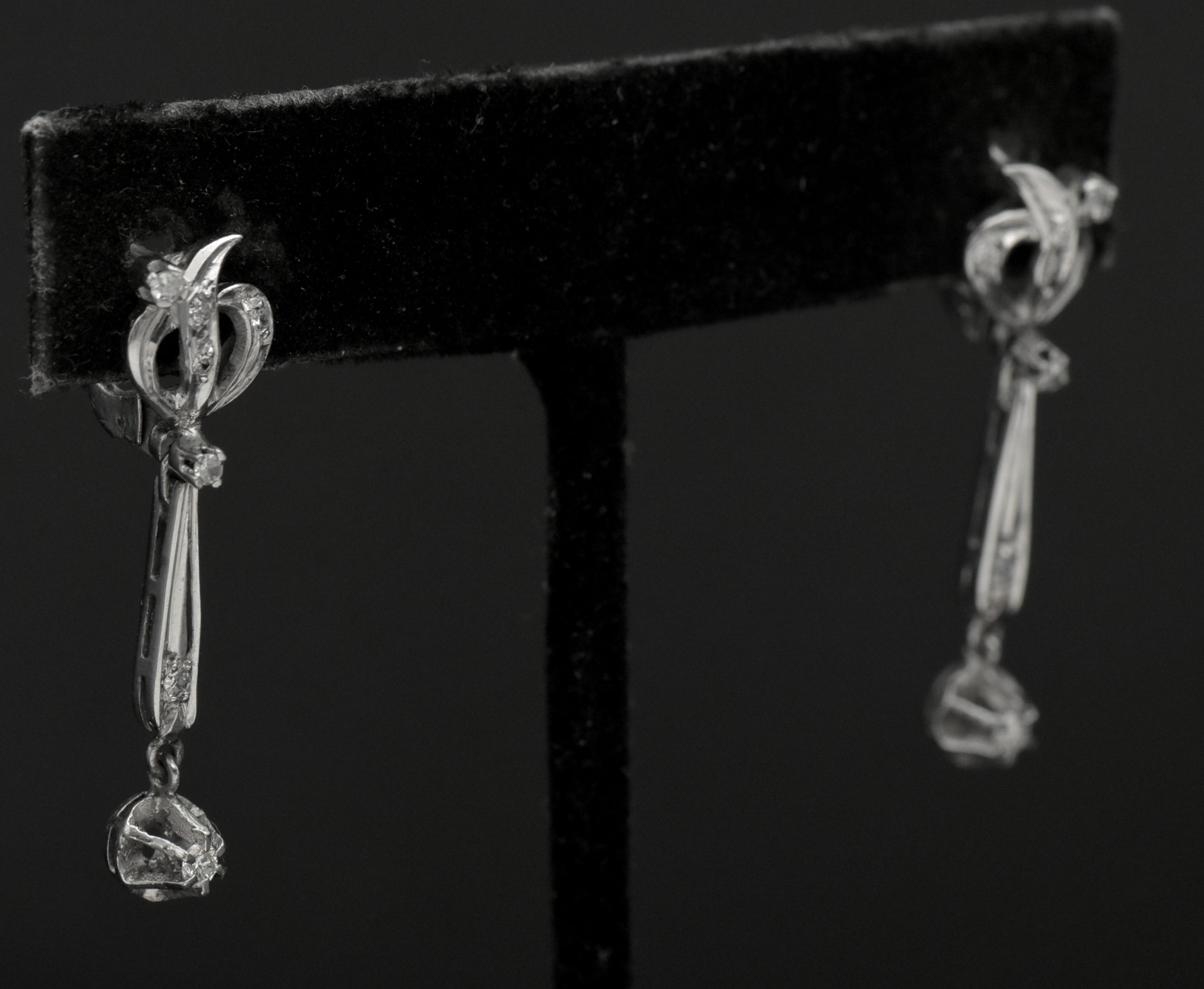 Vintage 10k White Gold with Diamonds Earrings