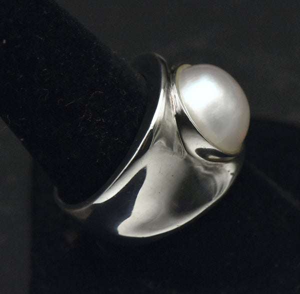 Vintage Sterling Silver Pearl Ring - Size 9.25