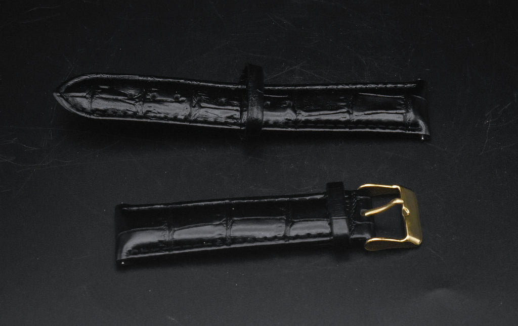 Bellezza - Pair of Replacement Genuine Leather Watch Straps Black and Red - READ DESCRIPTION