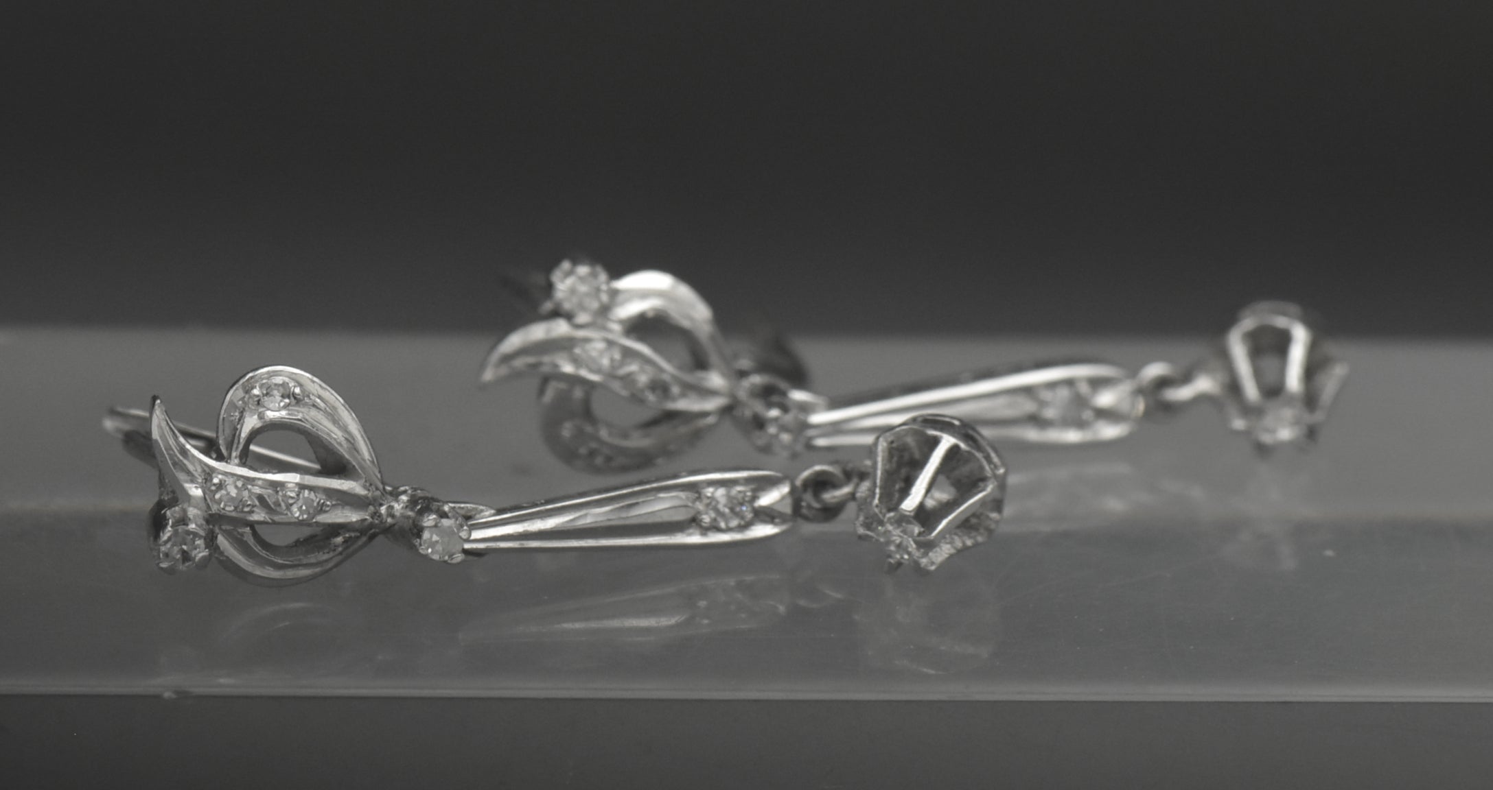 Vintage 10k White Gold with Diamonds Earrings
