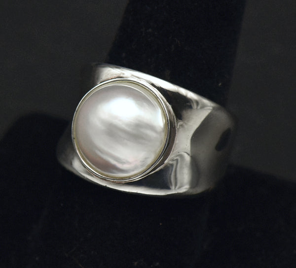 Vintage Sterling Silver Pearl Ring - Size 9.25