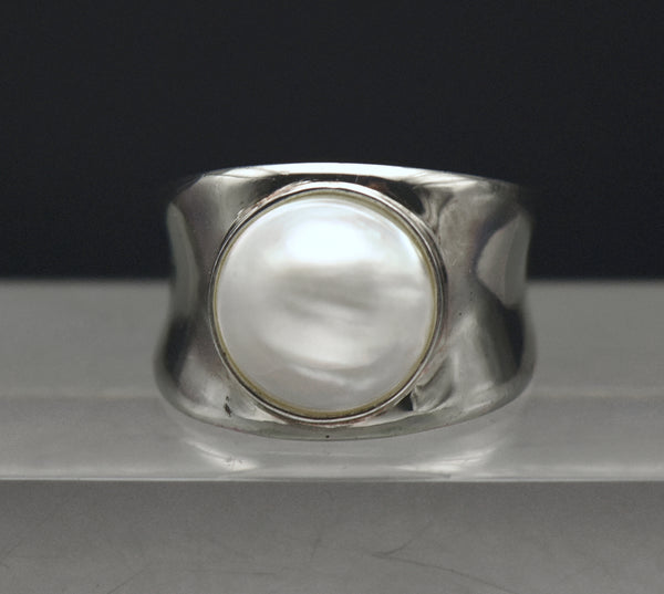 Vintage Sterling Silver Pearl Ring - Size 9.25