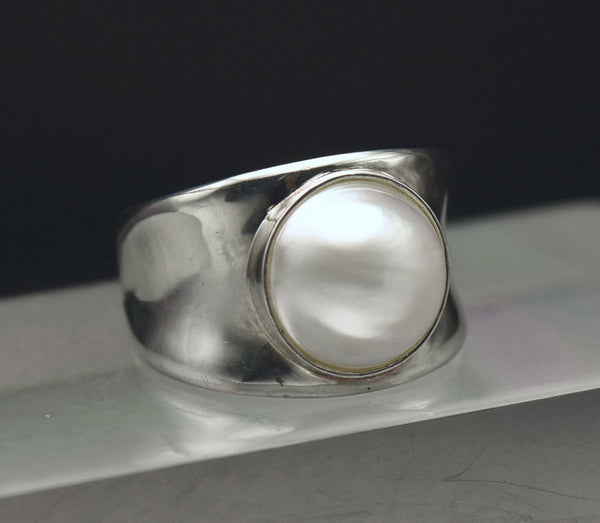 Vintage Sterling Silver Pearl Ring - Size 9.25