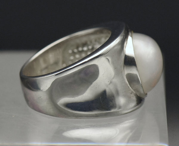 Vintage Sterling Silver Pearl Ring - Size 9.25