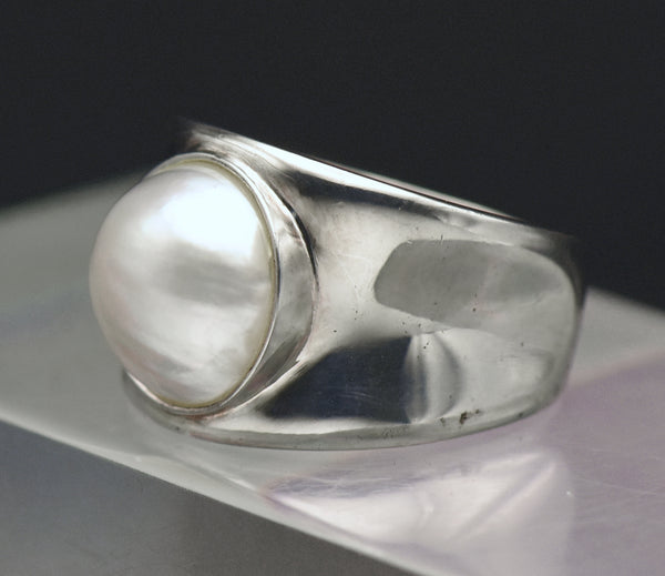 Vintage Sterling Silver Pearl Ring - Size 9.25