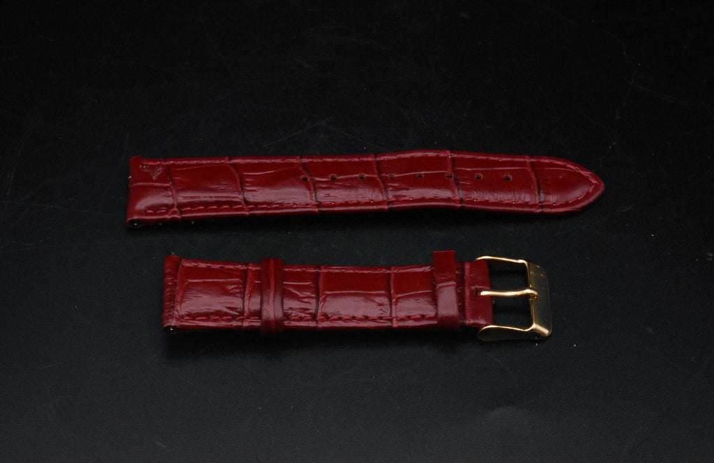 Bellezza - Pair of Replacement Genuine Leather Watch Straps Black and Red - READ DESCRIPTION