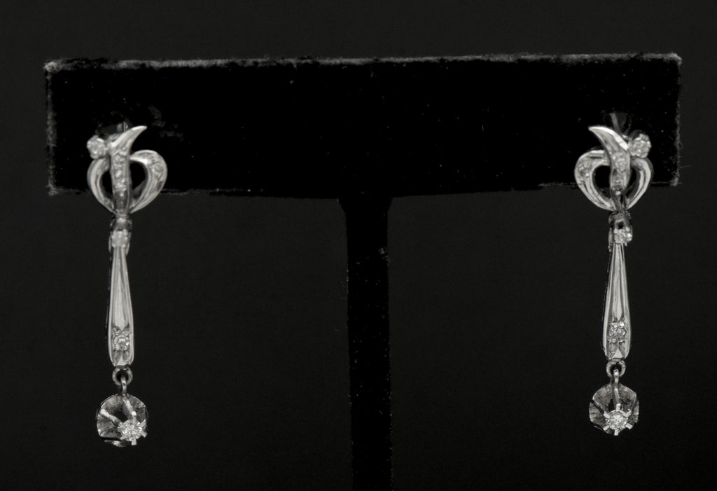 Vintage 10k White Gold with Diamonds Earrings