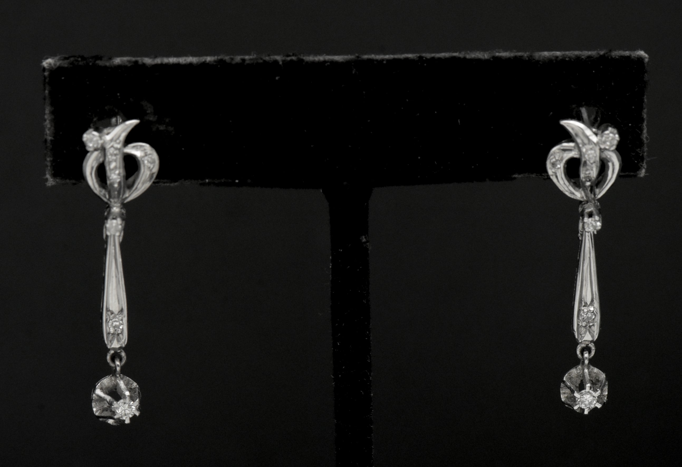 Vintage 10k White Gold with Diamonds Earrings