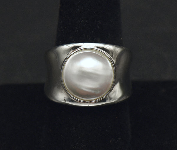 Vintage Sterling Silver Pearl Ring - Size 9.25