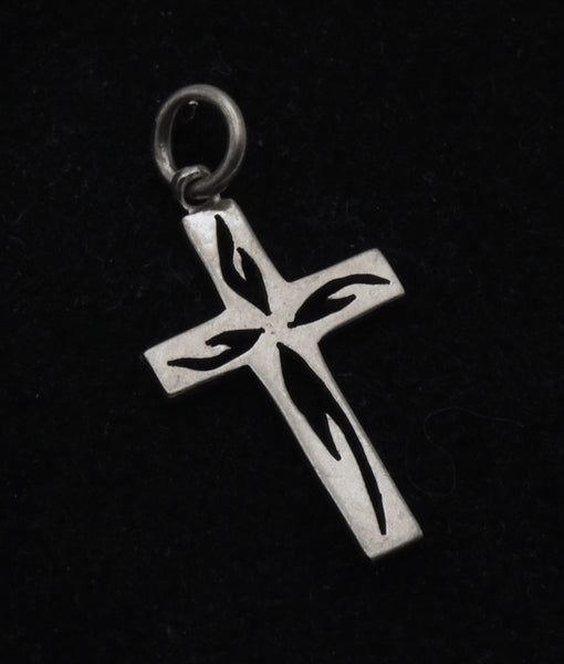 Vintage Sterling Silver Flaming Cross Pendant