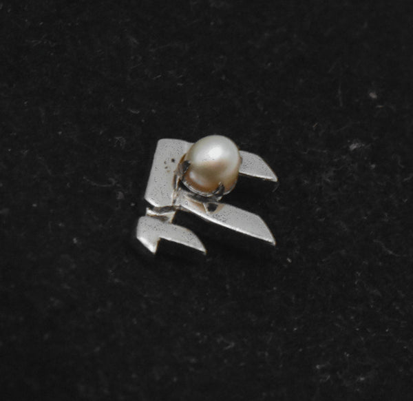 Theda - Vintage Sterling Silver and Cultured Pearl "Chai" Lapel Pin