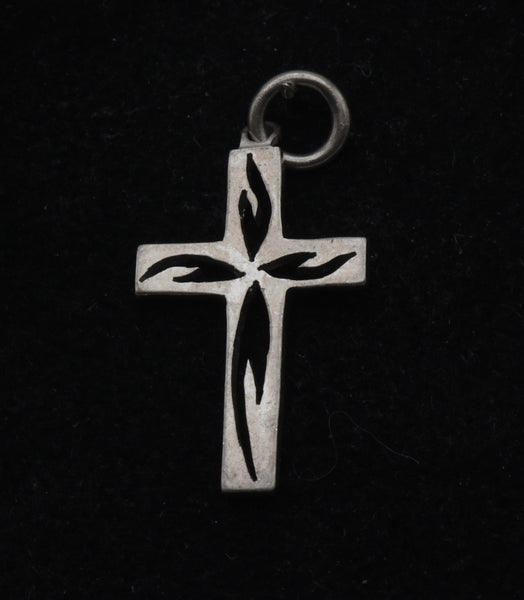 Vintage Sterling Silver Flaming Cross Pendant