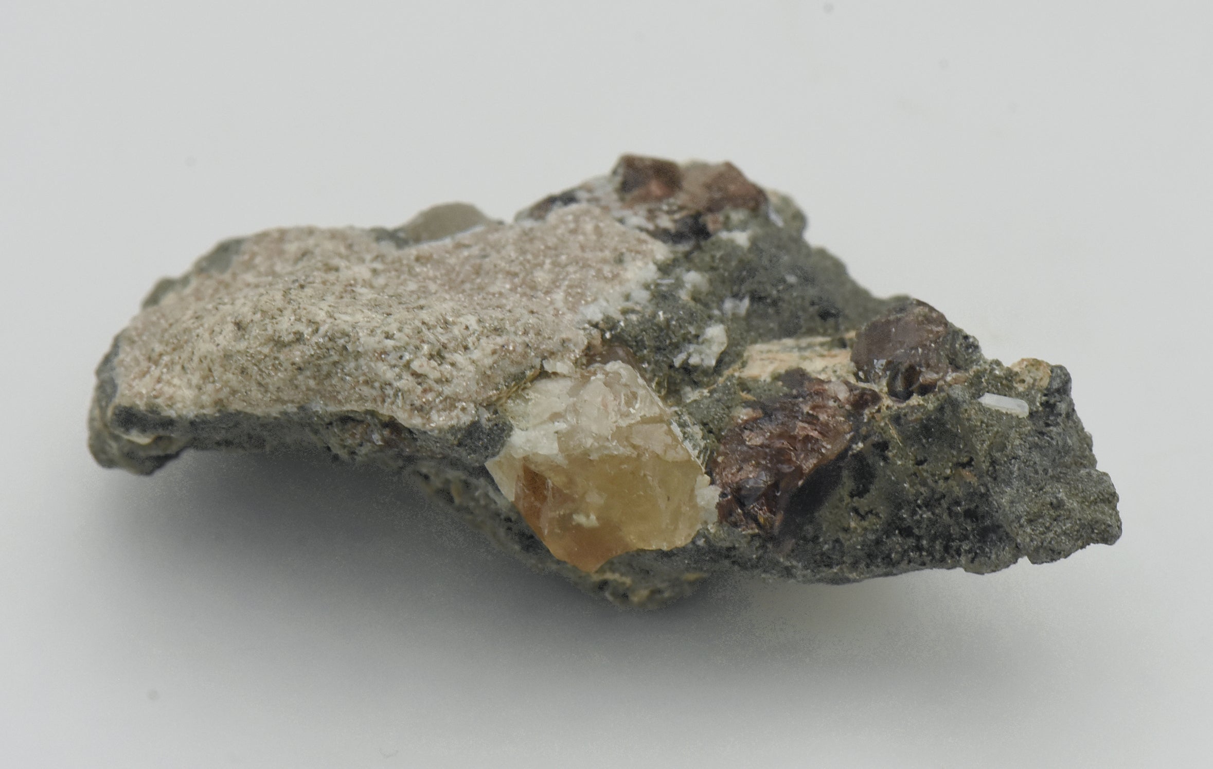 Axinite with Yellow Calcite in Matrix - Pakistan