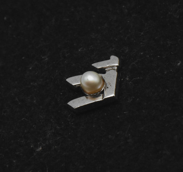 Theda - Vintage Sterling Silver and Cultured Pearl "Chai" Lapel Pin