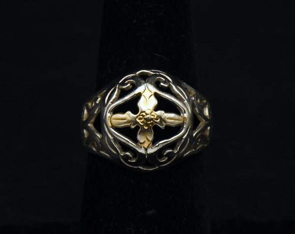 Vintage Sterling Silver Pierced Design Cross Ring - Size 6