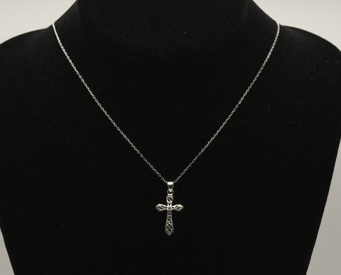 Vintage Sterling Silver Rhinestone Cross Pendant Chain Necklace - 18.5"