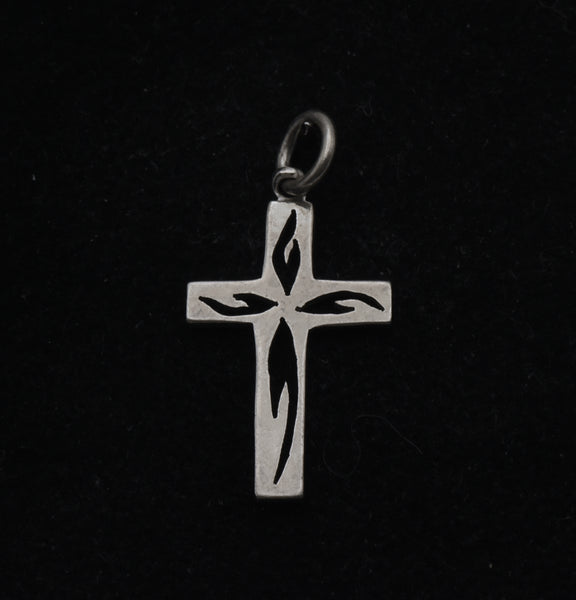 Vintage Sterling Silver Flaming Cross Pendant