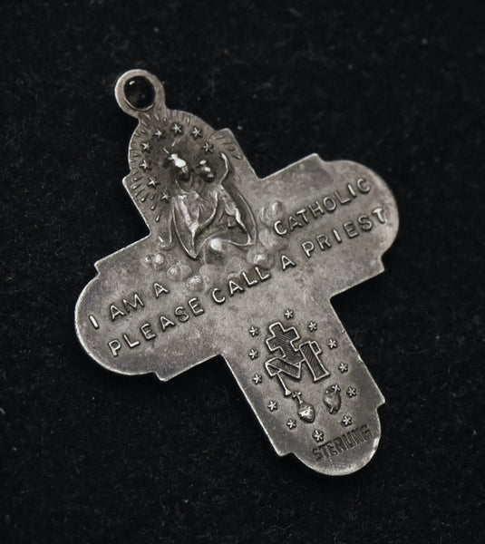Vintage Sterling Silver Cross Medallion Pendant