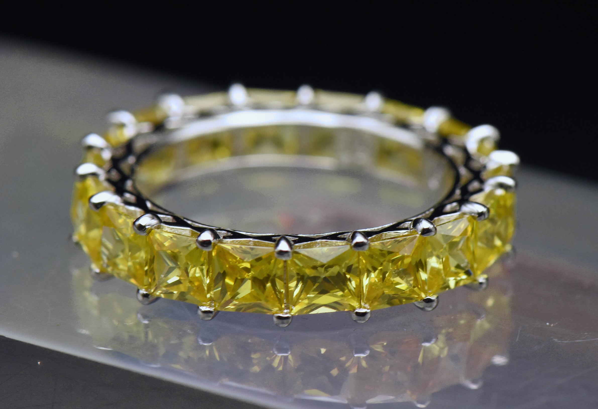 Vintage Yellow Cubic Zirconia Sterling Silver Eternity Band - Size 8