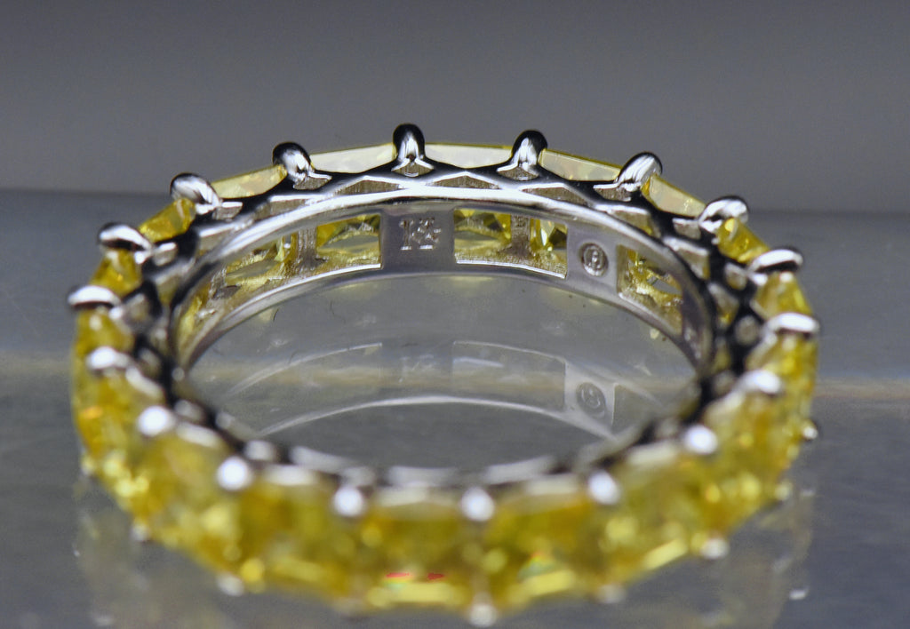 Vintage Yellow Cubic Zirconia Sterling Silver Eternity Band - Size 8