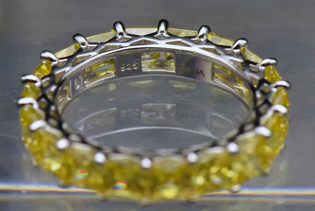 Vintage Yellow Cubic Zirconia Sterling Silver Eternity Band - Size 8