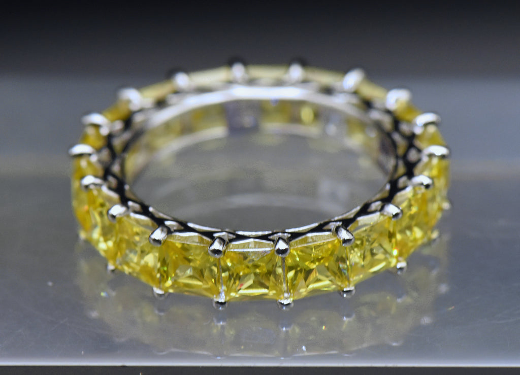 Vintage Yellow Cubic Zirconia Sterling Silver Eternity Band - Size 8