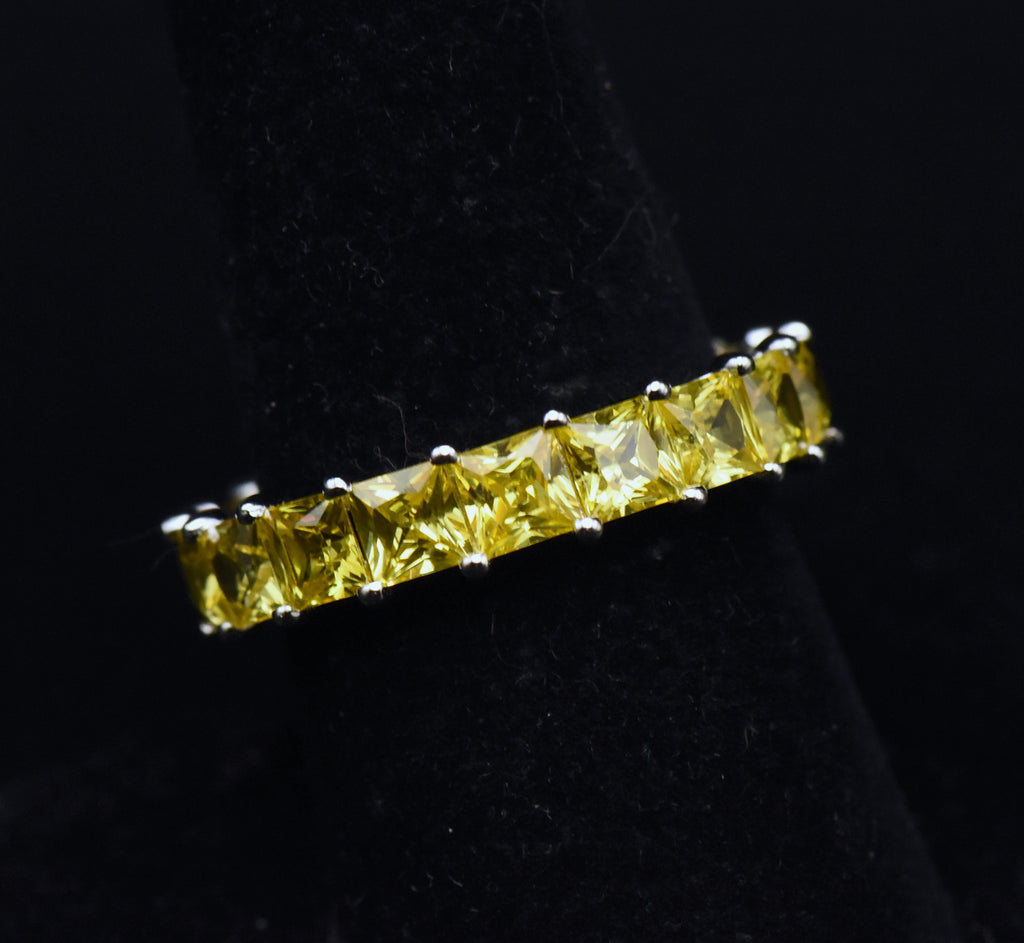 Vintage Yellow Cubic Zirconia Sterling Silver Eternity Band - Size 8