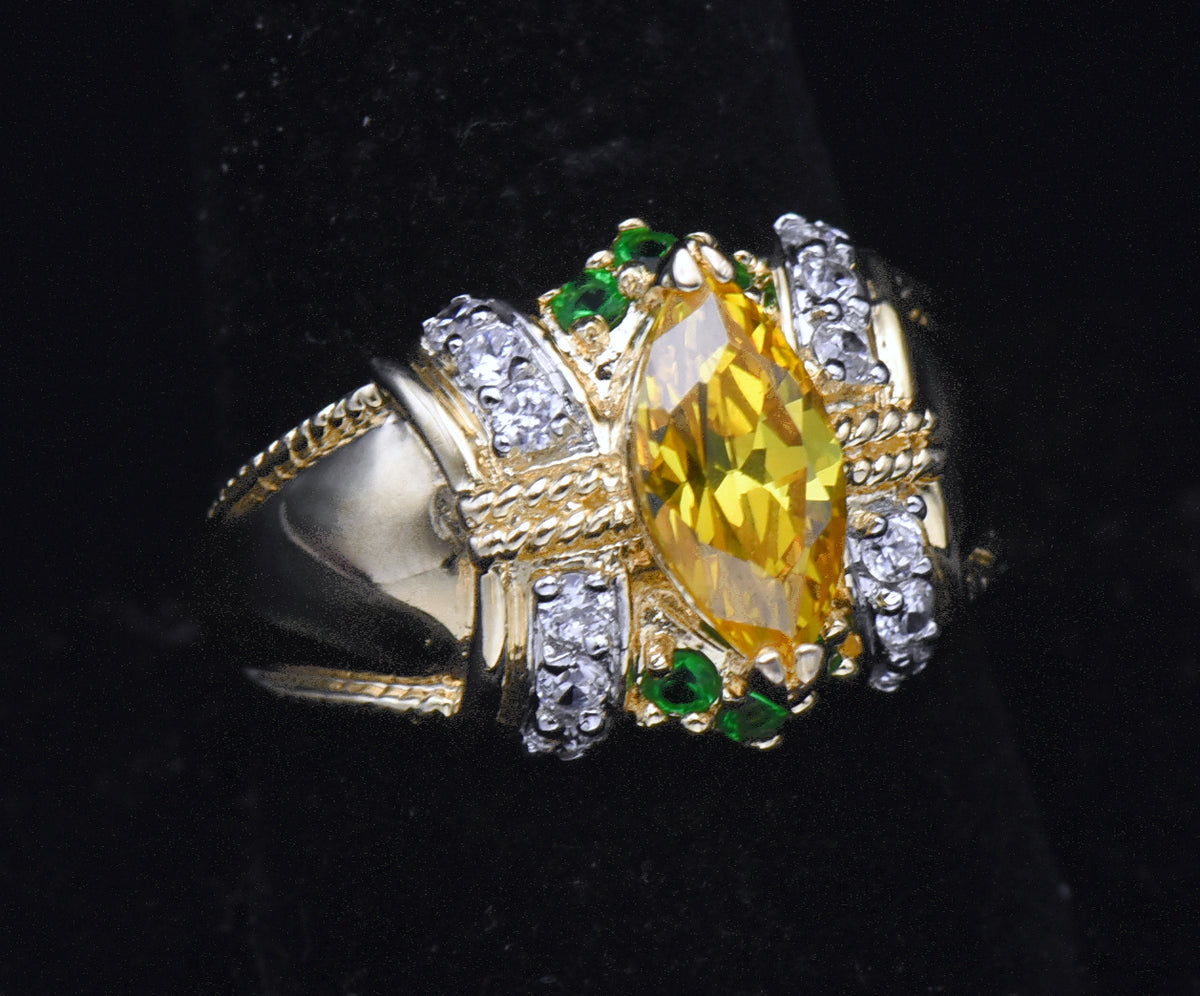 Ross-Simons - Vintage Vermeil with Yellow and Green CZ Ring - Size 10