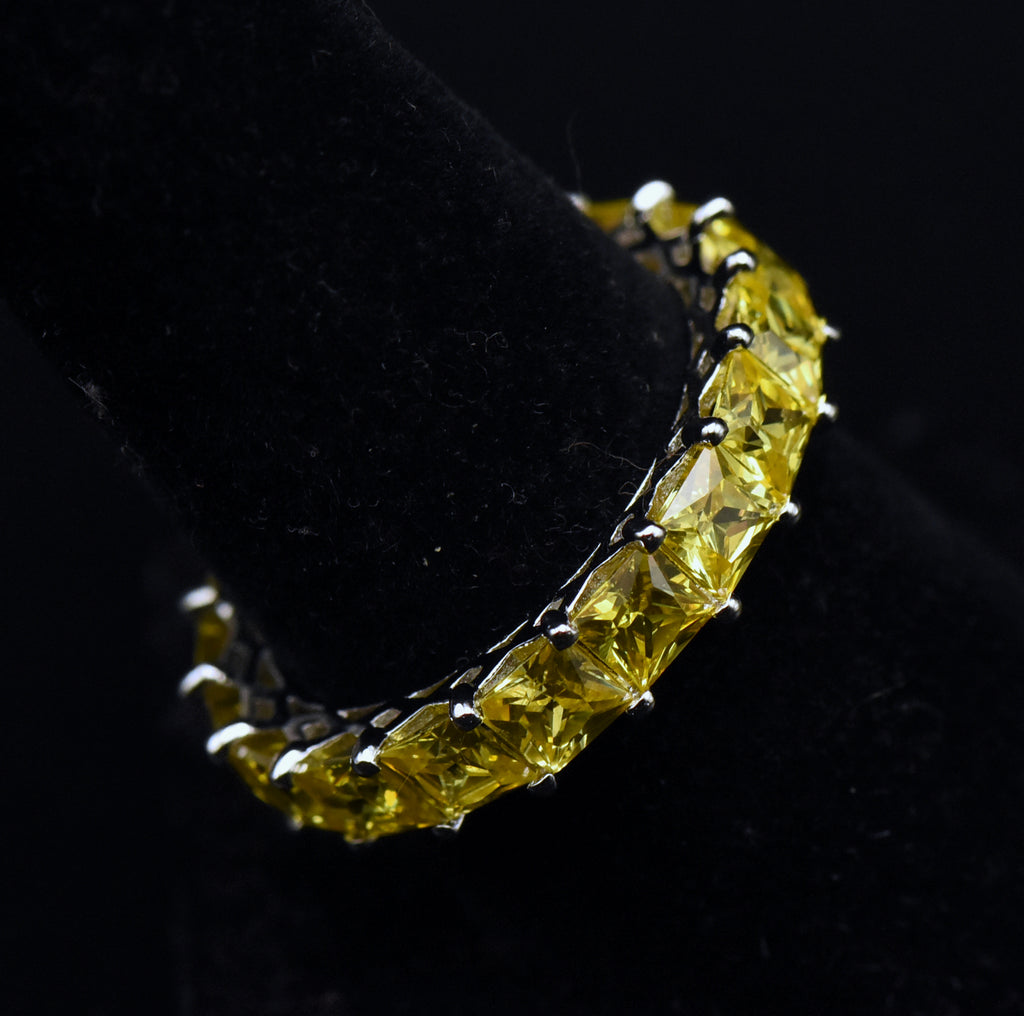 Vintage Yellow Cubic Zirconia Sterling Silver Eternity Band - Size 8