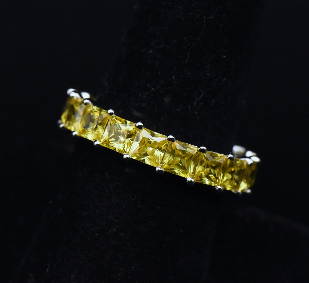 Vintage Yellow Cubic Zirconia Sterling Silver Eternity Band - Size 8