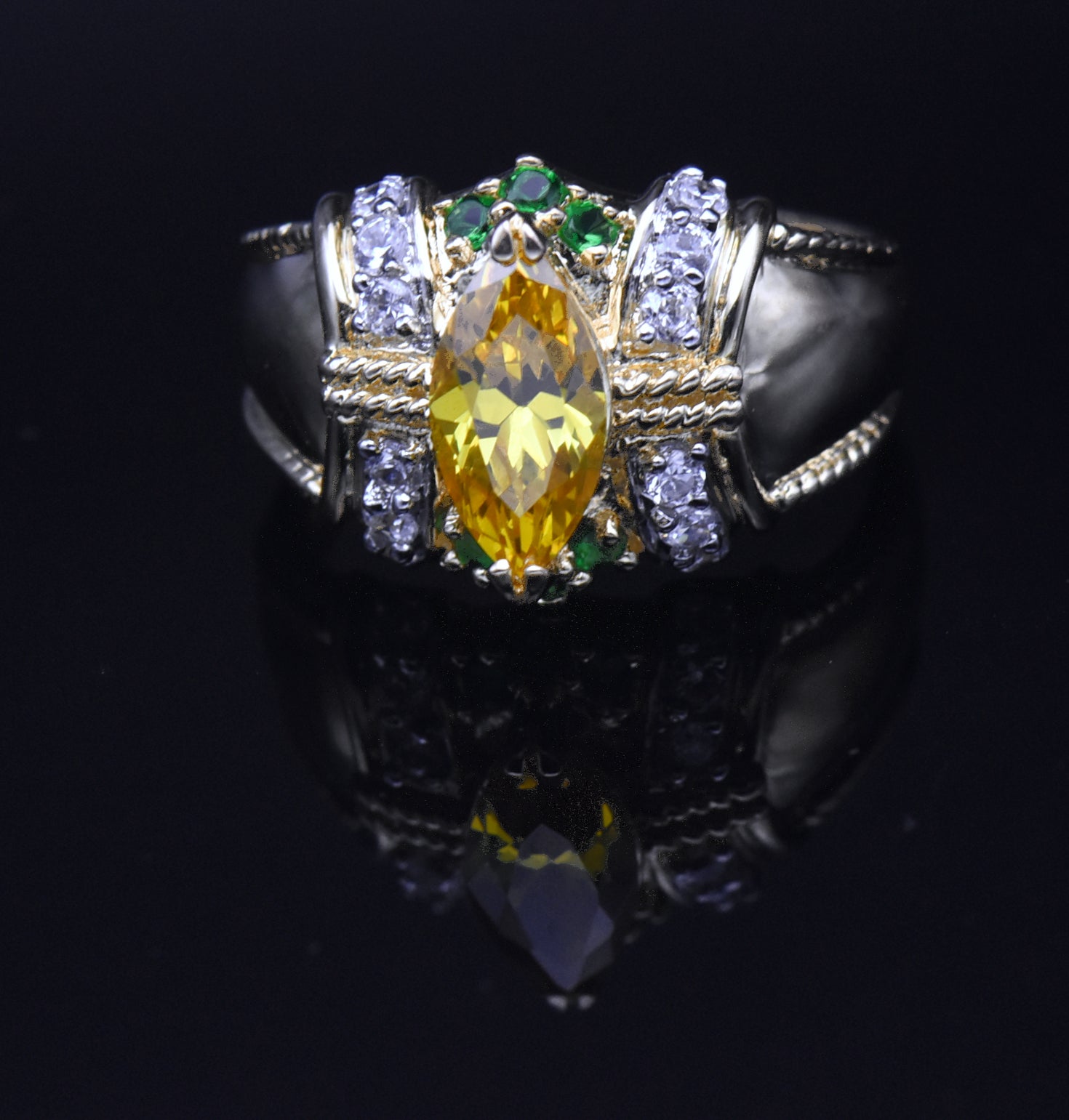 Ross-Simons - Vintage Vermeil with Yellow and Green CZ Ring - Size 10