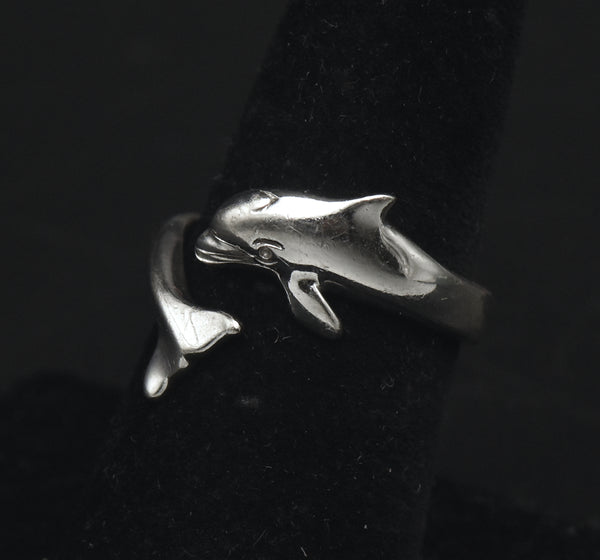 Wyland - Vintage Sterling Silver Dolphin Bypass Band - Size 6.75