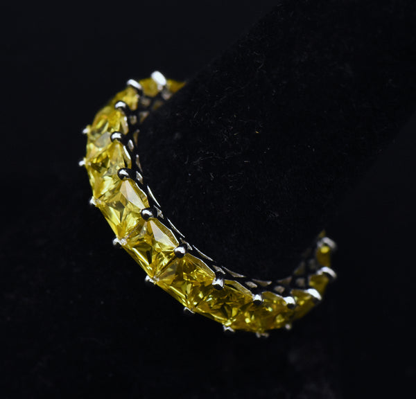 Vintage Yellow Cubic Zirconia Sterling Silver Eternity Band - Size 8